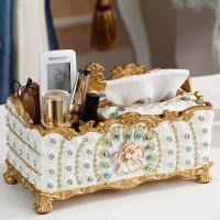 客厅奢华创意镶钻抽纸盒家用茶几套装摆件欧式现代纸巾盒三件套|金色纸巾盒(镶钻)
