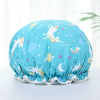 儿童双层浴帽卡通可爱防水成人女孩洗澡帽干发帽速干帽宝宝淋浴帽|[成人浴帽]蓝色天马