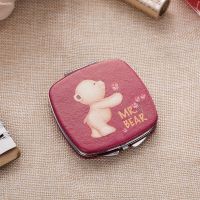 随身化妆镜便携式双面折叠小镜子迷你梳妆镜可爱公主镜生日礼物|玫红小熊