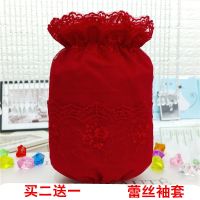 红色黑色韩版女士秋冬蕾丝网纱袖套双层办公家务清洁防污套袖短款