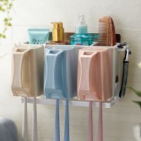 双庆牙刷置物架简约漱口杯牙刷杯情侣牙刷架洗漱套装双人牙杯壁挂|三口之家牙刷架