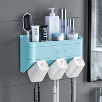 牙刷置物架卫生间刷牙杯漱口杯免打孔吸壁挂式牙缸牙具套装|水星蓝[强悍承重掉落包赔]