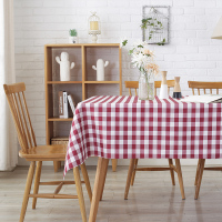 格子桌布长方形方桌野餐布美式田园酒店茶几布台布简约餐桌布布艺|酒红色小格子（防水） 圆桌布160cm