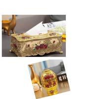 欧式纸巾盒创意亚克力树脂抽纸盒客厅卧室酒店宾馆ktv家用纸抽盒|升级纯金红花套装