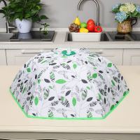冬季保温菜罩盖菜罩子家用防尘饭菜餐桌可折叠防苍蝇食物大小号罩|金枝玉叶(绿色) 圆形中号70cm盖5-6个菜