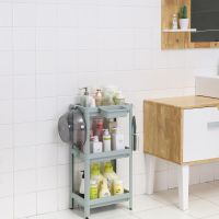 浴室置物架卫生间厕所落地多层塑料收纳架置地式洗漱台洗手间架子|北欧蓝 五层带滑轮(送毛巾钩+盆钩+皂盒)