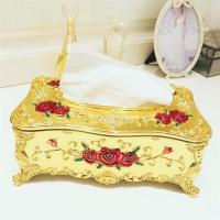 抽纸盒欧式创意客厅卧室茶几收纳盒纸巾盒ktv摆件塑料吸铁餐巾盒|金红玫瑰花纸巾盒大号