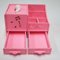 多功能纸巾抽纸盒化妆品盒厨房客厅卧室茶几手机平板遥控器收纳盒|爱心款二抽屉幸运四叶草粉色款