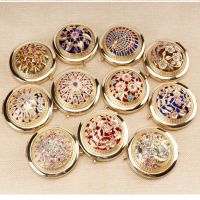 来图定制迷你随身携带双面小镜子便携化妆随身镜女折叠翻盖圆形|金色仿古镜花型随机 自用无礼盒