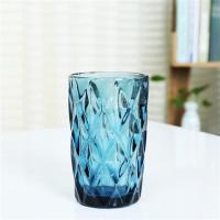 简约玻璃漱口杯创意酒店家用情侣洗漱杯子牙杯牙缸套装玻璃杯|菱形纹玻璃单杯(蓝色)