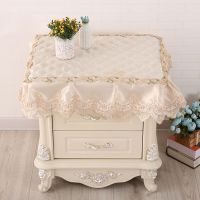 防滑 床头柜盖布底部防滑颗粒 防尘布床头柜罩三层加厚|蕾丝米白-葫芦娃 35*45cm