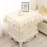 防滑 床头柜盖布底部防滑颗粒 防尘布床头柜罩三层加厚|红花绿叶米色 45*60cm