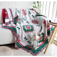 美式沙发毯出口全盖雏菊沙发巾线毯子布艺加厚防尘垫沙发罩|新款红白几何 90*210cm