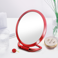 台式化妆镜子双面手柄镜便携折叠壁挂镜小镜子高清带放大美容镜子|全新款大红色+送小梳子 长方形
