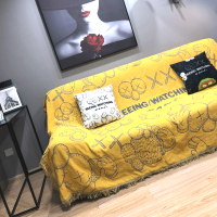 网红懒人kaws现代沙发布盖布防滑双人沙发靠背套罩万能防尘盖|金灿黄+潮流灰[双面] 180*340cm