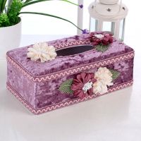 欧式田园蕾丝面包式布艺纸巾盒卷纸抽餐巾套车用抽纸盒|摩卡-紫色 大号纸巾盒