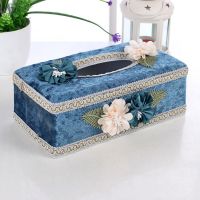 欧式田园蕾丝面包式布艺纸巾盒卷纸抽餐巾套车用抽纸盒|摩卡-蓝色 中号纸巾盒