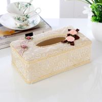 欧式田园蕾丝面包式布艺纸巾盒卷纸抽餐巾套车用抽纸盒|吉祥如意-米 大中圆三件套