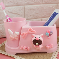 创意家用可爱卡通洗漱杯漱口杯牙刷架套装儿童情侣刷牙杯牙刷座|粉色猪猪单人套