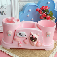 创意家用可爱卡通洗漱杯漱口杯牙刷架套装儿童情侣刷牙杯牙刷座|粉色猪猪双人套