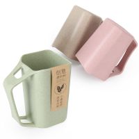 小麦秸秆杯漱口杯家用防垢洗漱水杯牙缸刷牙杯子情侣套装韩国创意|3只-粉米绿(350mL)