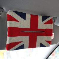 汽车遮阳板纸巾袋棉载纸巾盒卡通挂式创意车用抽纸盒套车内用品|英国国旗棉麻遮阳板纸巾袋