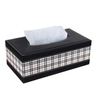 创意皮革家用可爱纸巾盒客厅茶几桌面餐巾抽纸盒车载车用纸抽盒木|大号纸巾盒格纹