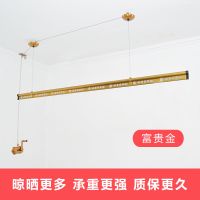 阳台双杆晾衣架升降手摇加厚 晾衣杆晒被双杆式自动室内晒凉衣架|金色(无安装) 三杆加宽1.2米+10衣架