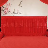 全包床头罩床头套韩版蕾丝公主夹棉加厚皮床头保护套防尘罩布艺|遇见爱大红 1.5米单床头罩