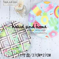 ins一次性派对彩色纸盘野餐聚会生日新年甜品台餐具圣诞元旦节日|Y11-ins卡通图案仙人树 8个装