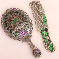 便携复古小手柄镜 带梳子个性小巧公主化妆镜 迷你可爱创意小镜子|02镂空