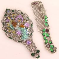 便携复古小手柄镜 带梳子个性小巧公主化妆镜 迷你可爱创意小镜子|01镂空