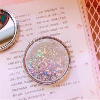 可爱亮片流沙双面折叠小镜子便携少女学生随身网红迷你ins化妆镜|流沙双面小镜子*圆形银色