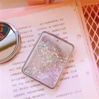 可爱亮片流沙双面折叠小镜子便携少女学生随身网红迷你ins化妆镜|流沙双面小镜子*方形银色