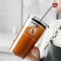 加厚水果茶玻璃杯网红ins吸管杯大人牛奶杯咖啡杯少女心喝水杯子