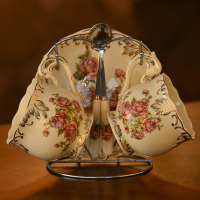 咖啡杯套装英式下午茶杯子红茶杯欧式茶具陶瓷杯碟家用水杯具优雅|《皇后玫瑰》2杯碟