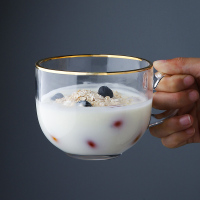 金边大容量玻璃杯家用牛奶杯燕麦杯奶茶杯玻璃杯子酸奶咖啡杯