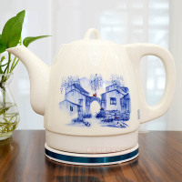 景德镇陶瓷电热水壶瓷器烧水壶青花瓷泡茶壶日用功夫茶壶陶瓷电壶|藕色1.5L江南水乡