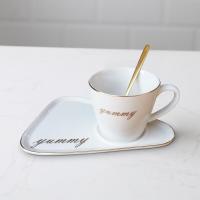 创意欧式小餐具托盘带勺点心奢华杯子下午茶咖啡杯碟套装北欧陶瓷|北欧早餐套装-亮光白-无金杯把