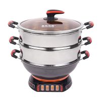 家用铸铁电热锅蒸煮一体锅加厚多功能不粘锅电炒炒菜锅电锅电炒锅|双钢笼 普通铸铁款40CM