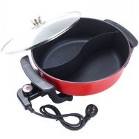 家用插电鸳鸯锅火锅盆涮烤蒸煎不粘锅多功能韩式电热锅电火锅|6升红色鸳鸯电火锅