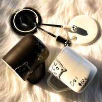 情侣款水杯子女陶瓷猫咪创意简约家用一对咖啡小动物马克杯带盖勺