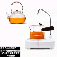 自动上水煮茶器抽水电陶炉茶炉迷你小型台式泡茶炉家用静音电磁炉|雅白色+锤纹提梁壶+侧把煮茶壶双壶套装