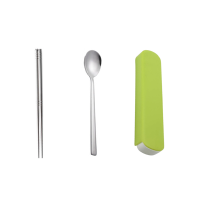 304食品级不锈钢便携餐具两三件套学生旅行成人上班筷子勺子套装O9|糖果绿色 304加厚成人款五件套[赠卡槽]