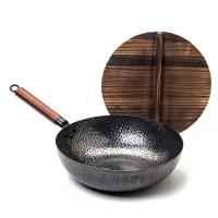 铁锅炒锅章丘手工锻打炒菜锅无涂层不粘锅熟铁锅炒锅不生锈老式锅L6|橡纹款带盖 30cm