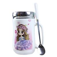 创意马克杯带盖勺可爱卡通个性陶瓷办公室水杯少女学生家用咖啡杯V2