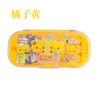 不锈钢儿童餐具三件套勺子叉子筷子婴幼儿辅食餐具外带pp塑料外盒E8|橘子黄