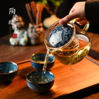 玻璃泡茶壶单壶过滤耐高温小花茶壶红茶茶具茶杯套装家用A5