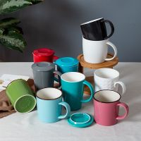 陶瓷马克杯女男咖啡杯可爱卡通杯子带盖勺喝水杯麦片杯牛奶杯瓷杯