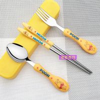 筷子叉子勺子餐具套装学生筷子勺子套装餐具三件套勺子不锈钢儿童|橘色维尼熊【拍1发2】 三件套【勺+叉+盒】